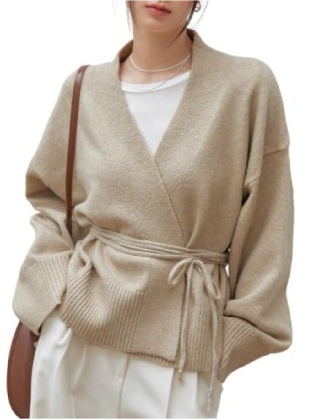 Women's Wrap V-Neck Cardigan Long Sleeve Tie Front Belted Knitwear